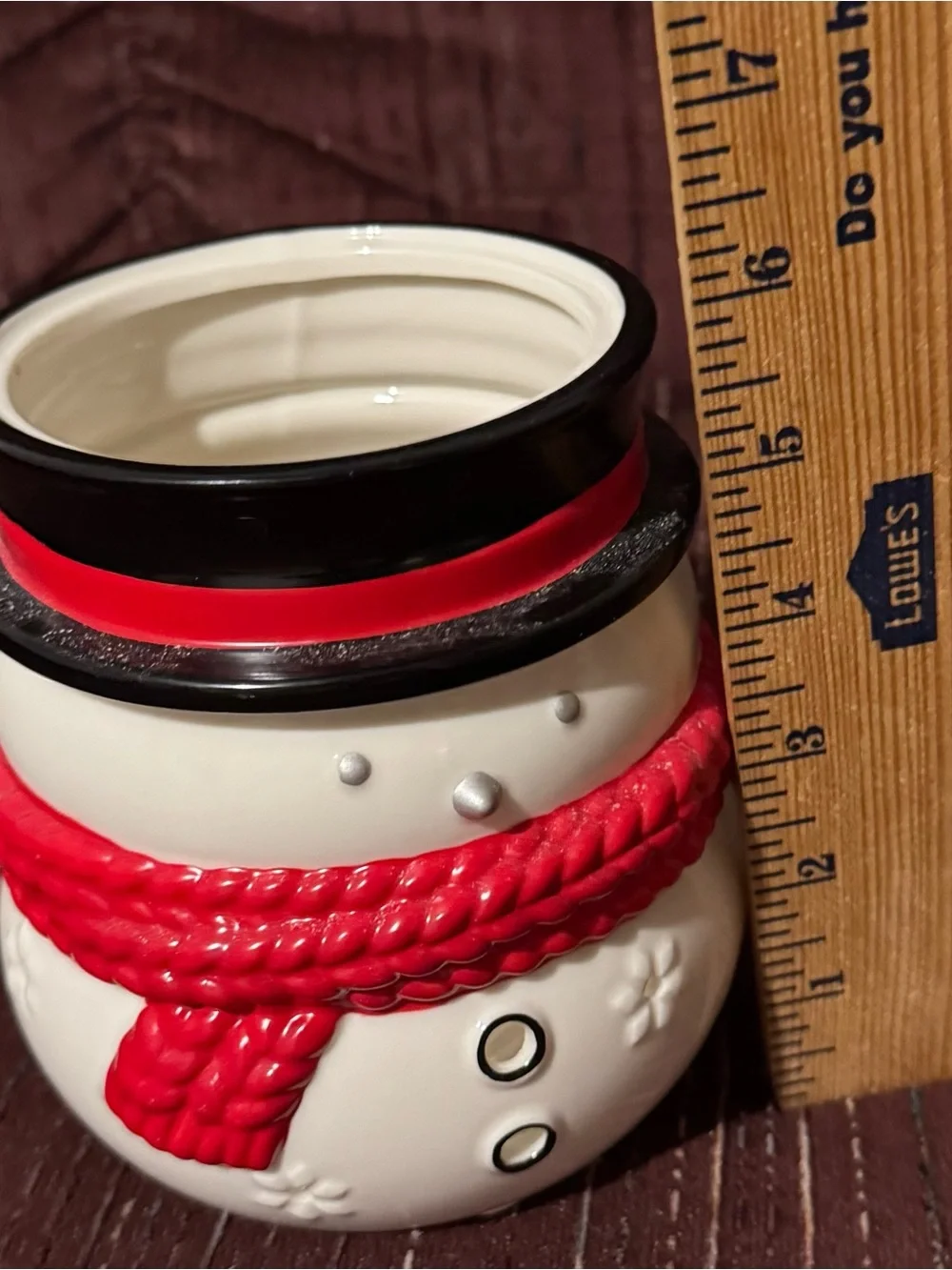 Ceramic Snowman Tea Light Candle Holder Red Scarf Top Hat Winter Decor